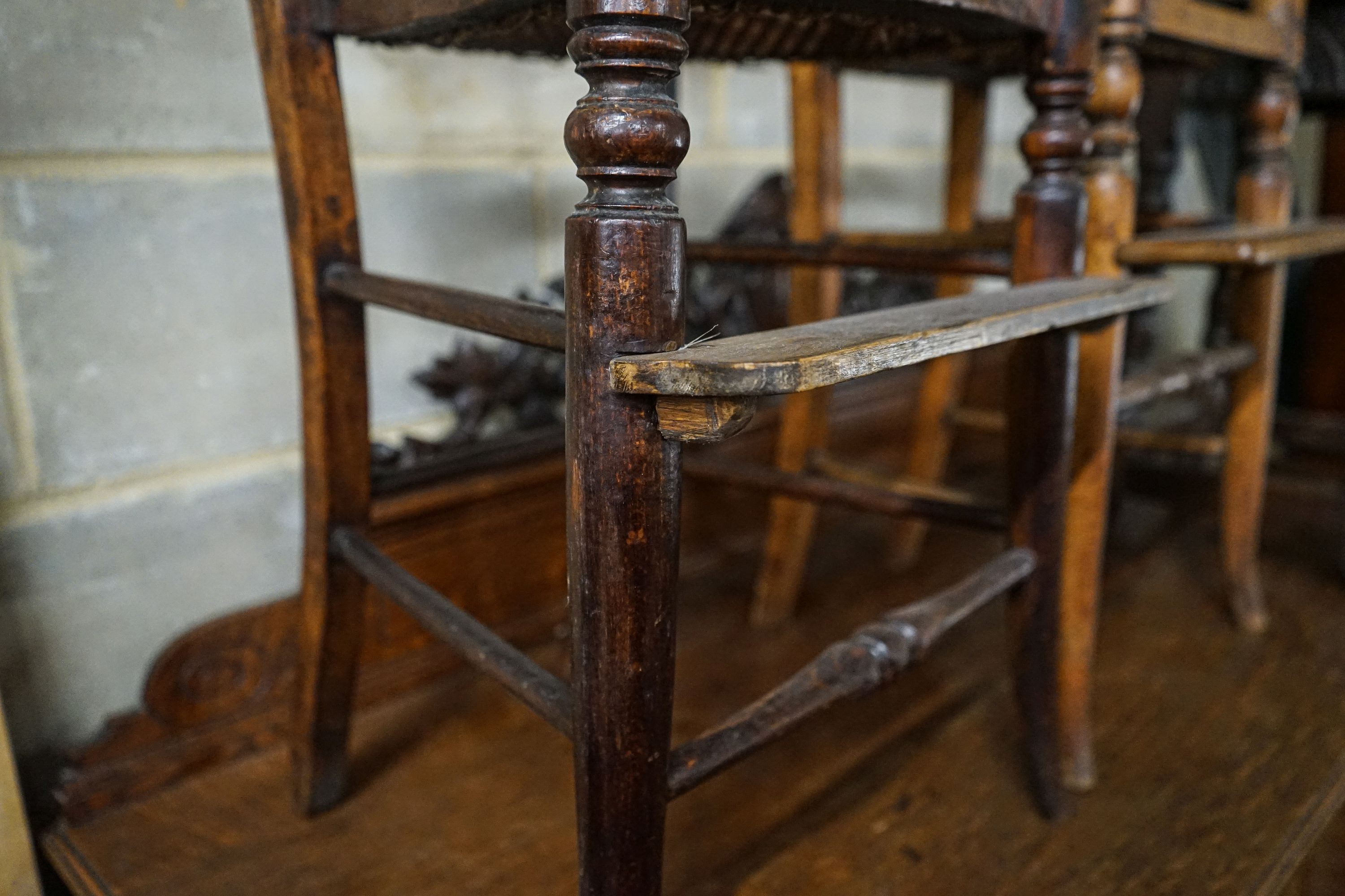 Two early Victorian carved and turned beech child's chairs, height 84cm